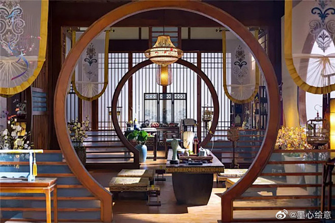 #绘画参考# 一组古风室内参考图。 临摹的时候注意先把透视线提取出来，先型准，再追求细节