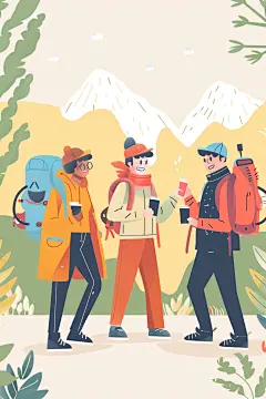 扁平风旅游踏青高清插画