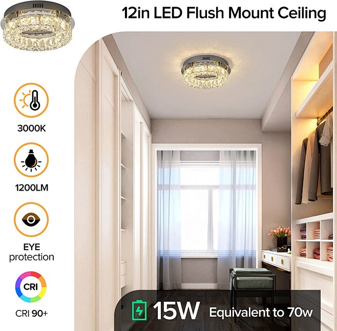 Sarella 12 Light 120V Flush Mount in White with Clear Heritage Handcut Crystal