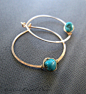 Turquoise earrings - genuine turquoise hoop earrings gold silver 1.25"-1.5" 36mm Nevada Blue December birthstone gift绿松石耳环#手工# #绿松石# #14k金# #耳环#