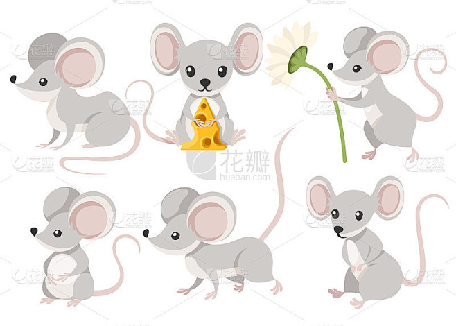 Cute cartoon mouse set. Funny little grey mouse co
