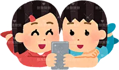 孩子们一起看智能手机smartphone_smile_girls儿童春游游乐场玩游戏小伙伴朋友童年生活贴纸扁平儿童插画元素卡通免扣png图片素材