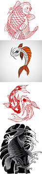 327日式中式鲤鱼锦鲤荷花双鱼纹身装饰插画印花图案矢量设计素材-淘宝网