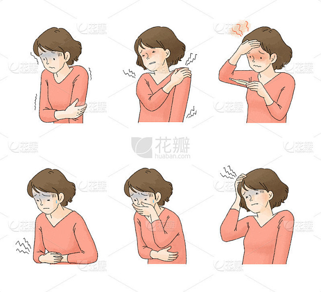 病情症状集2(寒战、关节痛、发热、腹痛、恶心、头痛)女性