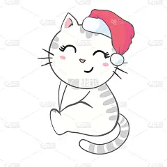 戴圣诞帽的可爱小猫。圣诞插图可以用于贺卡，彩色书籍和文具。