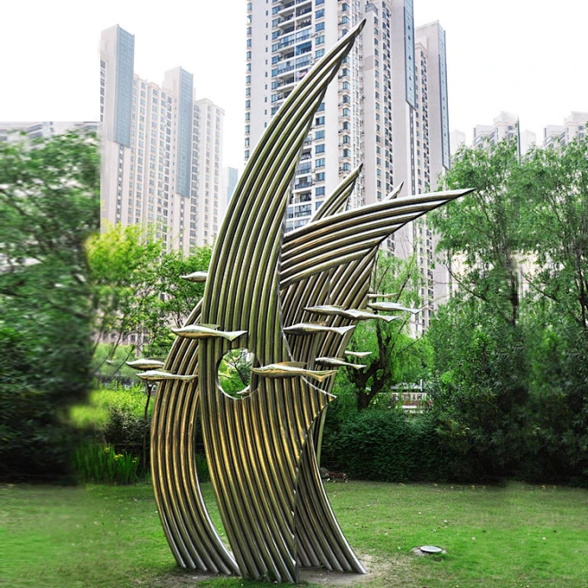 公园绿地抽象雕塑 圆管雕塑造型 鱼雕塑 公园景观小品雕塑-花瓣网