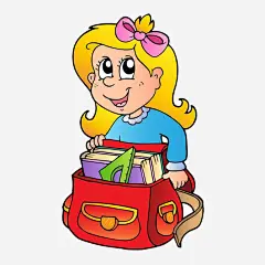 卡通女学生高清素材 书包 书本 卡通 女孩 学生 手绘 紫色 黄色 免抠png 设计图片 免费下载