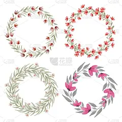 floral wreath with red floral watercolor illustrat