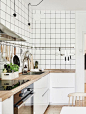 Subway tiles, wood and a brick wall - via cocolapinedesign.com