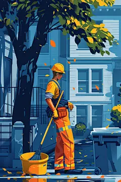 扫地环卫工人图片插画