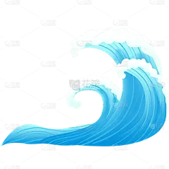 风光系列扁平插画风翻涌卷曲的浪花