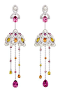 Chanel Secrets D'Orient Coupoles Earrings in 18 karat white gold, diamonds, cultured pearls, rebellites, pink tourmalines, garnets and citrines@北坤人素材