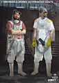 Ghost in the Shell - Skinny Man Chase, WETA WORKSHOP DESIGN STUDIO : Skinny and Bearded Man’s costume designs were a nod to the garbage men designs from the 1995 anime film, featuring bold coloured clothing that was clearly visible underneath the glossy t