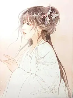 &gt;&gt;&gt;【第6步】:   衣服用朱红色上色,衣服上重颜色的地方可以加入一点红色调和上色,衣服的纹理用赭石色刻画.(
