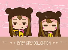 宝贝女孩收集，矢量插图的一个可爱的卡通女孩。