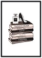 其中可能包括：a stack of books with a high heel shoe on top and the words fashion book above it