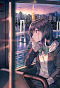 二次元，动漫，美少女，萌妹子，学生服，风景人物壁纸，电车