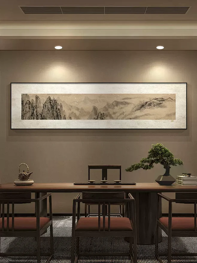 大画马良中式装饰画山水画客厅横幅挂画茶室办公室国潮背景墙壁画-淘宝网-花瓣网