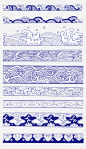 青花瓷器装饰花纹边框古典水纹波浪PNG透明素材