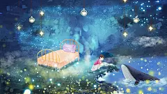 蓝绿高端大气创意森林树木手绘插画