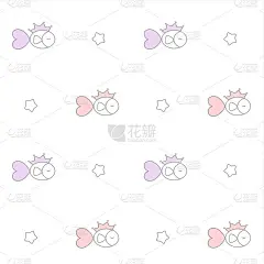 可爱的卡通可爱的公主鱼无缝矢量图案背景插图