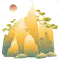 重阳节手绘插画-山川