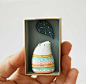 Animal figurine - FREE SHIPPING - Paper clay art object - Ursus the astrologer polar bear - Pocket box miniature scene