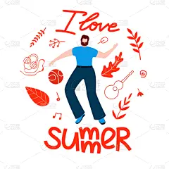 夏天,做计划,平坦的,英文字母I,雄性动物,动画片,热,请柬,传单,爱