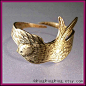 Bird ring jewelry, Antiqued gold brass ring, Adjustable wing ring. by peep