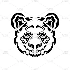民族图案华丽的手绘熊猫头。黑白涂鸦矢量插图