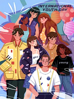 手绘彩色高端大气创意校园生活插画