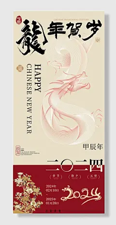 迎新年龙年贺岁大吉国风海报详情展示部分