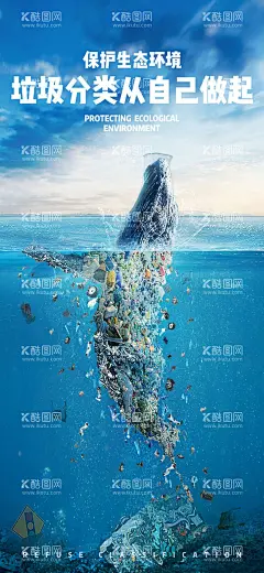 生态环境海报  - 源文件下载【酷图网】海报,生态环境,垃圾分类,海洋,鲸鱼,保护环境,