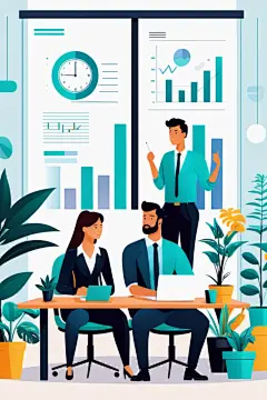 办公主题扁平风商务办公场景插画