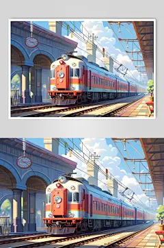AI数字艺术春运旅客出行高铁站台插画