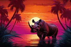 猛兽野兽野生动物犀牛创意插画