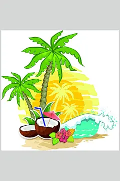 时尚树木卡通椰汁椰子水果矢量素材-众图网