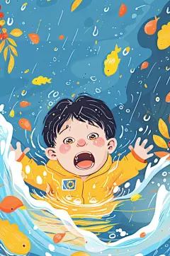AI数字艺术夏季防溺水插画