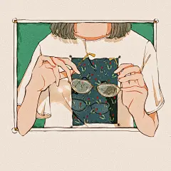 #插画#手持眼镜的少女