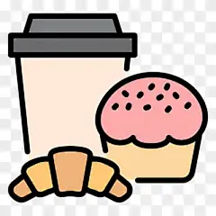 Coffee Cup with Muffin and Croissant