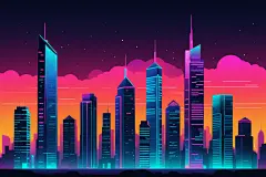 扁平风霓虹城市街道风景插画背景图