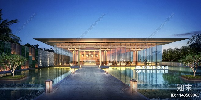新中式售楼处建筑SU模型下载【ID:11...