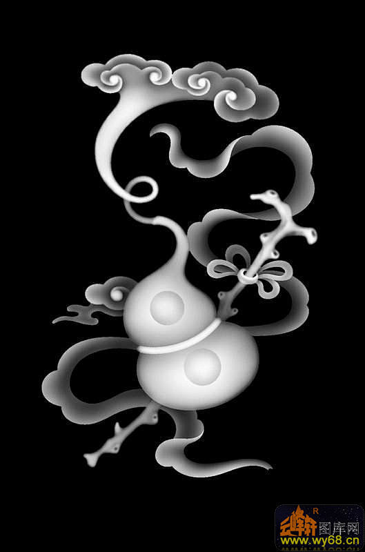 葫芦 云纹 拐杖-欧式洋花浮雕灰度图