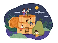 中秋节八月十五团圆月饼嫦娥兔子赏月卡通插画海报ai矢量设计素材-淘宝网