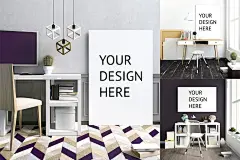 办公室墙面艺术壁纸墙贴装饰画海报画框展示效果图VI智能贴图PS样机素材 10 workplace poster mock up - 南岸设计网 nananps.com