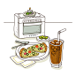 用具,蜡烛,吸管,火焰,食品_gic7344921_Illustration of pizza and refreshment with oven in background_创意图片_Getty Images China