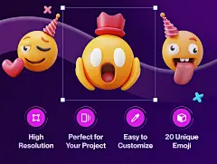 Emoty - 3D Party &amp; Celebration Emoji Set 20款趣味卡通3D节日聚会生日派对表情包插图插画png免抠设计素材 - UIGUI
