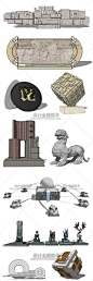 中式公园金融广场学校校园文化雕塑浮雕景墙算盘SU模型sketchup库-淘宝网
