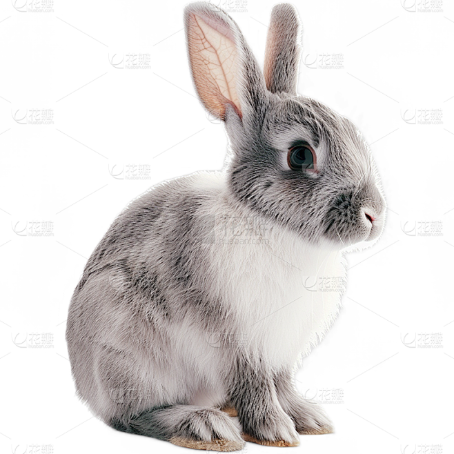 动物系列-通用-写实灰白兔子贴纸 