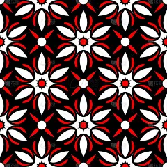 无缝图案与花。黑红白背景